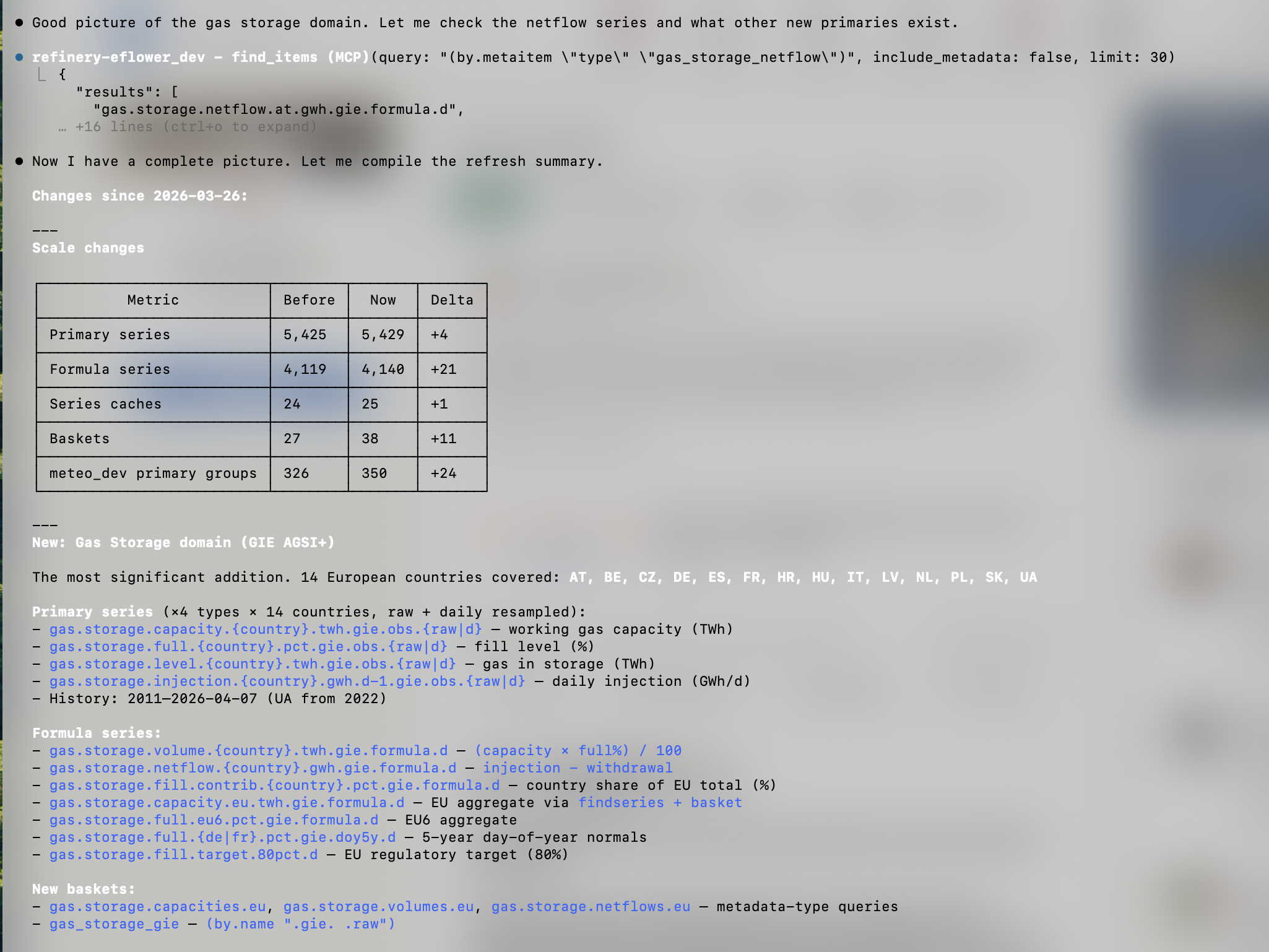 AI agent exploring the Timeseries Refinery via MCP